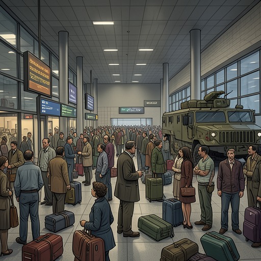 The Airport as a Waiting Room from "Another Day of Life". This flow follows the airport from a settlement for refugees to a contested route for soldiers, correspondents, and supplies.