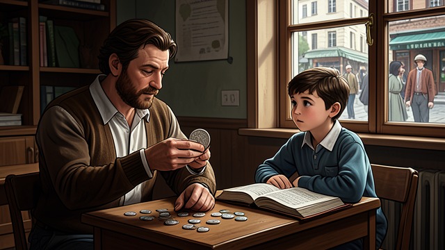 Coins as an Opening from "Reunion". Coins as an Opening A deliberate display Hans brings Greek coins to class and studies them where Konradin can notice.