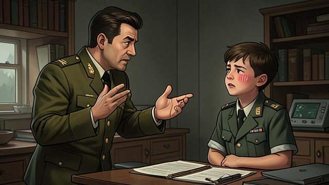 The Grand Performance from "Reunion". The Grand Performance A comic introduction Dr. Schwarz clicks his heels, uses formal address, and tells an extravagant military anecdote to impress Konradin.