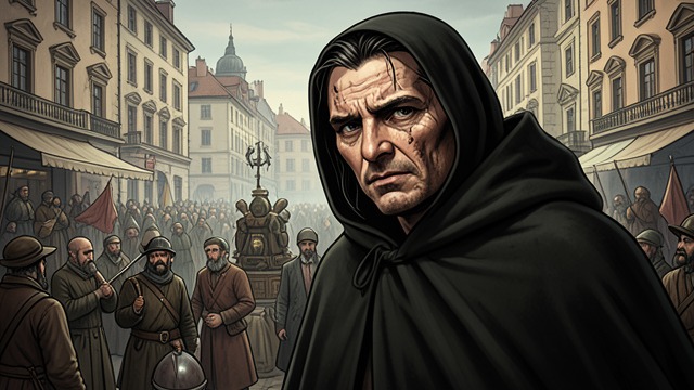 A Baskerville Resemblance from "The Hound of the Baskervilles". A Baskerville Resemblance The portrait clue Holmes sees Stapleton’s features emerge when Hugo’s portrait is viewed without its period costume.