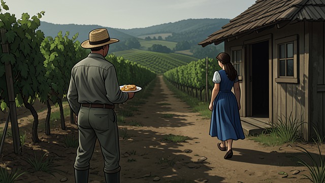 The Vineyard Goodbye from "On the Road". Separation Parting Terry kisses Sal Paradise in the vineyard and walks back toward the shack carrying his breakfast plate.