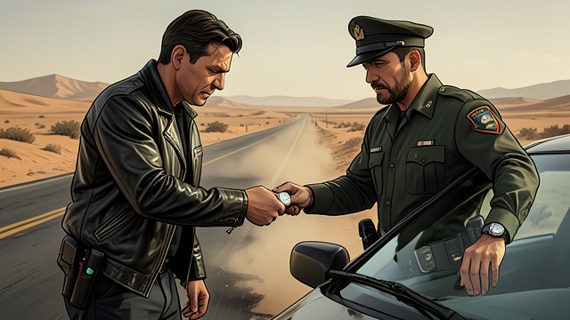 The Desert License Check from "On the Road". A Brief Inspection Stop In Benson, Arizona, a trooper checks the travelers’ papers after Sal Paradise pawns a watch for gas money.