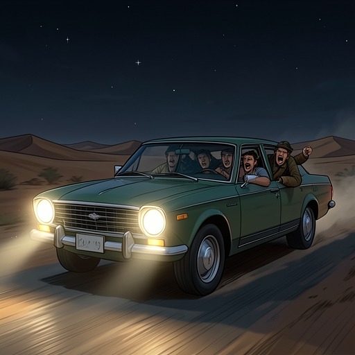 The 1949 Cross-Country Run from "On the Road". This flow follows Dean Moriarty and Sal Paradise through the reckless 1949 drive east, where speed and talk turn travel into an escalating test of trust.