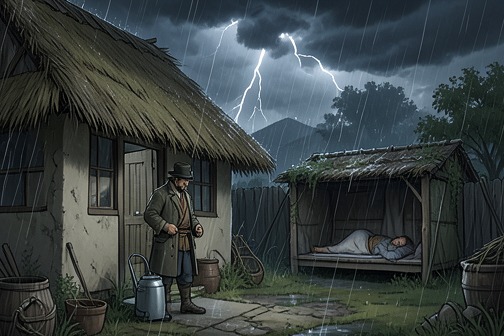 Three Visits to the Thatched Cottage from "The Romance of the Three Kingdoms". After the hermit Sima Hui and the adviser Xu Shu direct Xuande toward Kong Ming, Xuande visits the Sleeping Dragon’s rural home.