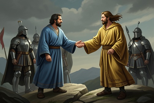 The Sun–Xuande Alliance from "The Romance of the Three Kingdoms". With Xuande’s forces weakened and Cao Cao approaching the south, Kong Ming travels to Wu to persuade Sun Quan to resist.