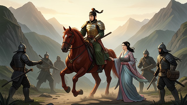 The Road to Reunion from "The Romance of the Three Kingdoms". Speed in Service of Loyalty A Difficult Escort Guan Yu rides Red Hare while escorting Xuande’s wives through guarded passes and enemy territory.