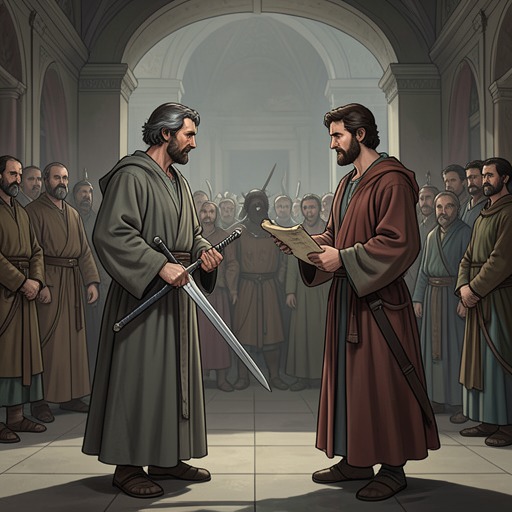 Zhou Yu and Kong Ming's Rivalry from "The Romance of the Three Kingdoms". This flow follows the contest between Zhou Yu and Kong Ming, in which admiration, political rivalry, and strategic fear coexist.