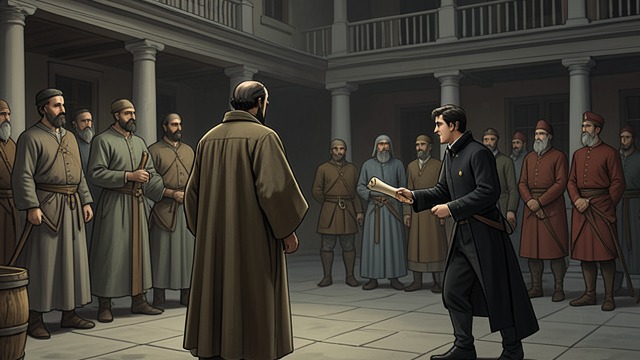 An Offer Refused from "Demi-Gods and Semi-Devils". A Reluctant Courtier Rank proposed YeLu HongJi offers Xiao Feng a high office, but Xiao Feng says that roaming and freedom suit him better than government.