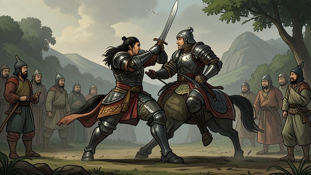 The Commander Seized from "Demi-Gods and Semi-Devils". Force Used to Prevent Massacre A targeted maneuver Xiao Feng breaks through the mounted force and captures its commander, Yelu Ji.