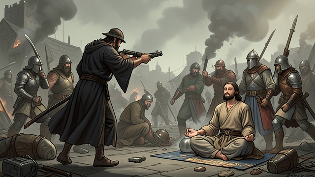 A Death in Meditation from "Demi-Gods and Semi-Devils". XuanTong's Final Insight A moment of recognition As XuanTong fights the Eight Friends, Gou Du's argument and Buddhist verses affect his thinking.