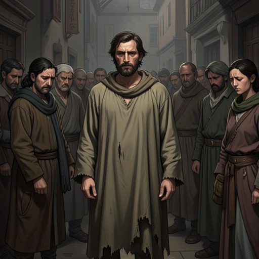 Xiao Feng and the Beggar Society's Lost Trust from "Demi-Gods and Semi-Devils". This flow traces the collapse of Xiao Feng's former community, from public accusation to his lasting estrangement from its members.