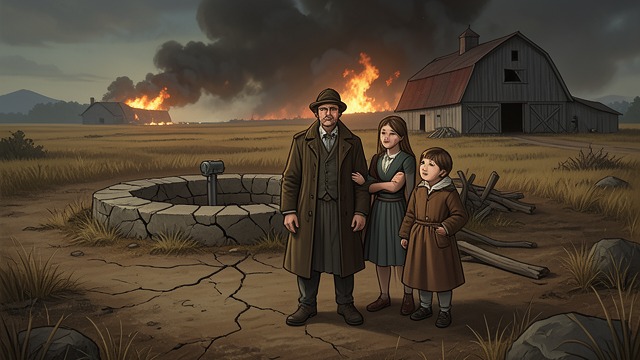 Drought and Fire from "The Emigrants". Drought and Fire Land dries up The fields produce little hay, the well fails, and cattle suffer from thirst.