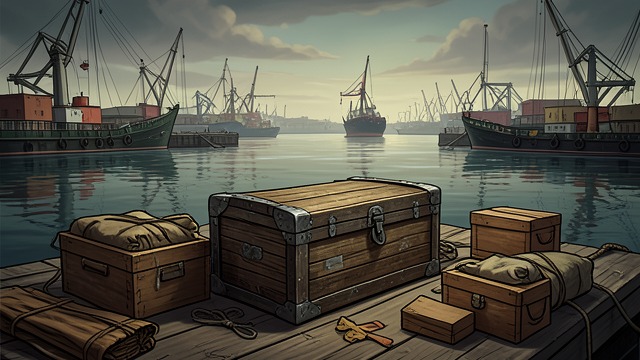 The Chest Reaches the New Shore from "The Emigrants". The Chest Reaches the New Shore Possessions arrive The emigrants bring their remaining boxes and bundles off the Charlotta into New York.