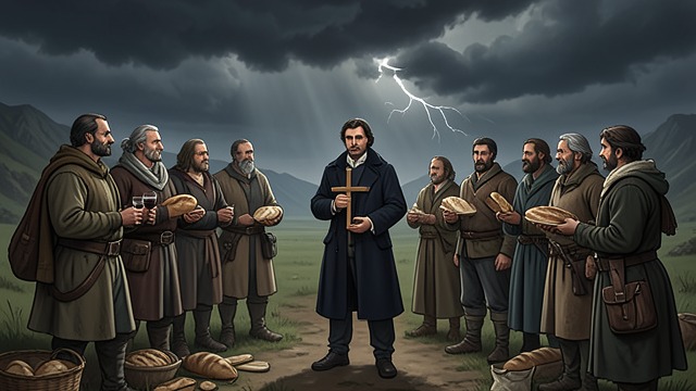 The Illegal Communion from "The Emigrants". The Illegal Communion Worship under pressure Danjel Andreasson administers Communion to his followers at Kärragärde.