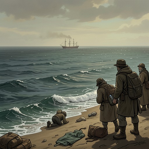 Home, Exile, and the One-Way Crossing from "The Emigrants". This flow traces how departure transforms Sweden from home into memory and turns the ocean crossing into a nearly irreversible separation.