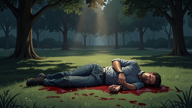 The Killing in the Park from "The Outsider". The Killing in the Park Violence in isolation Frank is attacked and killed in Figgis Park.