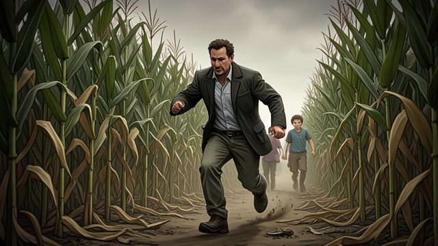 A Green Shelter from "Children of the Corn". A Green Shelter Flight from the streets After a child wounds his arm and the others attack the car, Burt runs from town with the children pursuing him.