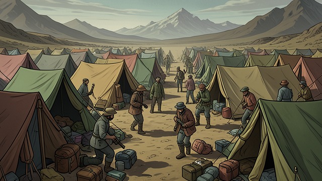 A Crowded Base Camp from "The Climb". A Crowded Base Camp Expansion Hundreds of climbers and support workers gather where earlier seasons had far fewer people.