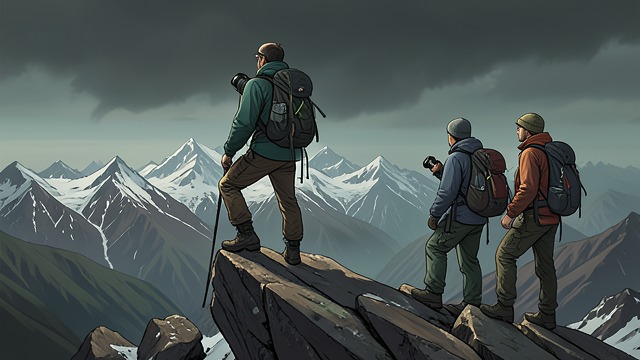 The Summit Without Them from "The Climb". The Summit Without Them Leaving the Goal Lou Kasischke, Stuart Hutchison, and John Taske do not reach the summit, while other climbers continue upward.