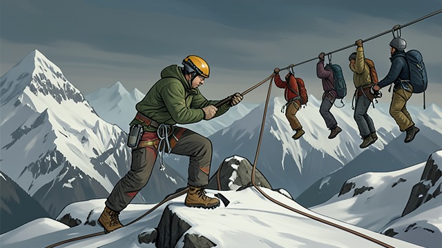 A Legendary Rescue from "The Climb". A Legendary Rescue The Belay Pete Schoening arrests the fall of several climbers on K2 by anchoring a rope with his ice ax.