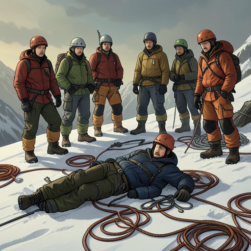 The Collapse of Ngawang Topche from "The Climb". This flow follows Ngawang Topche Sherpa’s altitude illness, the rescue effort, and the consequences for the expedition.
