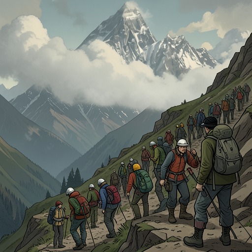 The Commercial Everest Boom from "The Climb". This flow traces how commercial demand expands Everest access while changing who climbs, what clients expect, and how expeditions are managed.