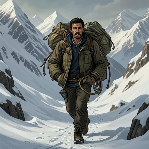 A Sherpa’s Dangerous Labor from "The Climb". This flow follows the work and risk carried by Sherpa staff, from camp construction and load carrying to the unequal distribution of responsibility.