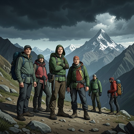 The IMAX Team Waits from "The Climb". This flow follows the IMAX/IWERKS expedition’s deliberate retreat when weather appears unstable, offering a contrasting model of patience.