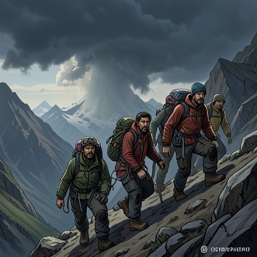 The Summit-Day Crisis from "The Climb". This flow follows the May 10 ascent from a difficult departure through delays on the ridge to the storm-struck descent.