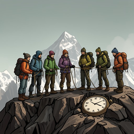 Turnaround Rules Under Pressure from "The Climb". This flow traces the gap between general turnaround advice and the absence of a clear, enforced deadline on summit day.