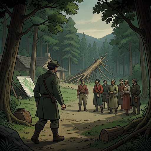 The Clearing of New France from "Barkskins". This flow traces how René Sel’s arrival turns a life of skilled woodland work into a family legacy built on clearing forests.