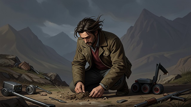 A Human Reads the Terrain from "Roadside Picnic". A Human Reads the Terrain Signs Beyond the Map Redrick interprets wind, ground, and small changes in a route that official maps cannot fully describe.