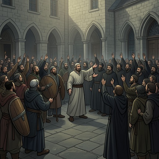 Jerusalem’s Authorities and the Apostles from "Acts of the Apostles". A sequence of arrests, hearings, and attempted silencing escalates into a struggle over authority, public truth, and the limits of institutional power.