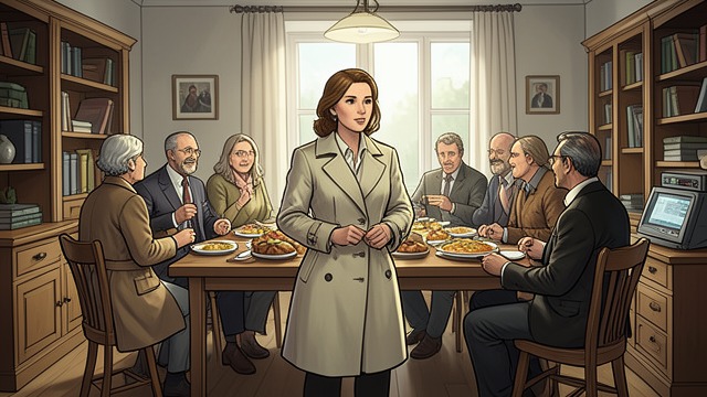The Crowded Tea Table from "Night and Day". Domestic Reality Family noise Katharine enters a brightly lit room crowded with the Denham family, unfinished meals, household complaints, and competing…