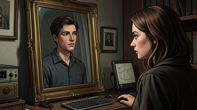 Katharine Sees the Young Poet from "Night and Day". Ancestor Made Human A changed portrait Katharine looks at Richard Alardyce’s image and imagines him as a young, flawed, unhappy man rather than a sacred family…