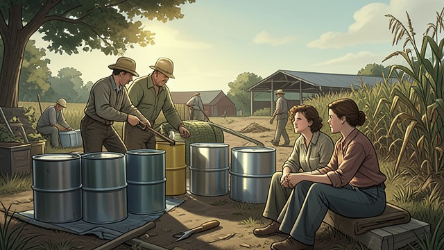 Drums at the Farm from "Fever Dream". Drums at the Farm A routine delivery Workers unload plastic drums at the farm while Amanda and Nina sit nearby.