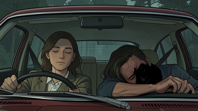 The Roadside Collapse from "Fever Dream". The Roadside Collapse Failing vision Amanda drives while her eyes burn and her body stings; Nina becomes increasingly unwell beside her.