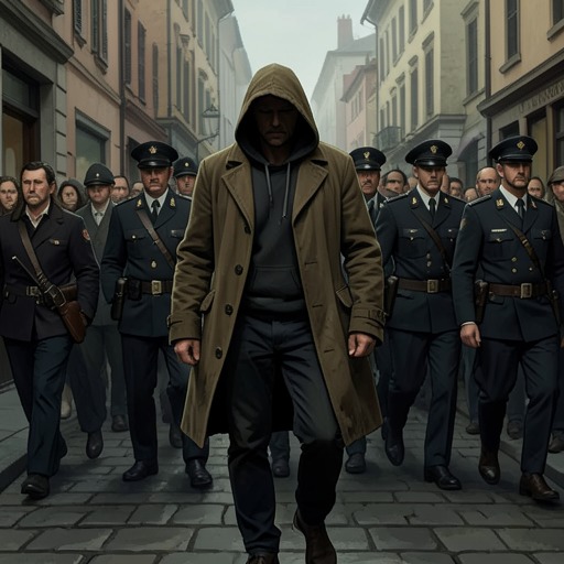 Federico Flavia's Persecution from "The Shadow of the Wind". This flow follows the watchmaker's exposure to state violence and the neighborhood's response to an assault on his dignity.