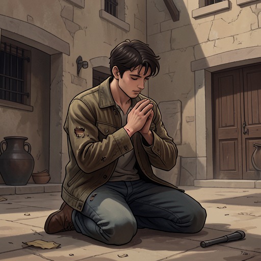 Miquel Moliner's Sacrifice from "The Shadow of the Wind". This flow follows Miquel's loyalty to Carax, his love for Nuria, and the deliberate surrender of his identity to save his friend.