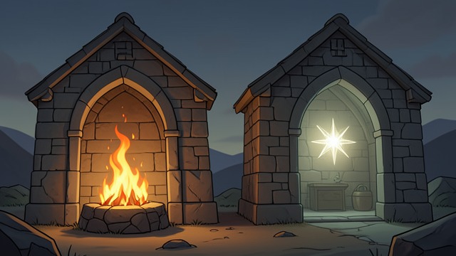 A Convincing Spectacle from "The Blazing World". A Convincing Spectacle Material Signs Wetted Fire-stone makes one chapel appear aflame, while Star-stone illuminates the other without heat.