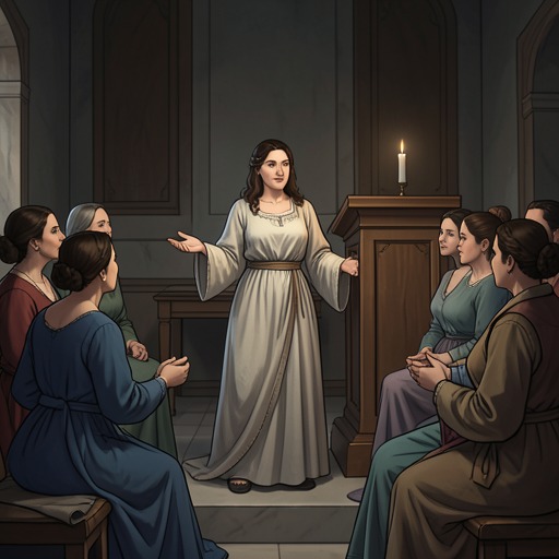 The Empress's Mission of Conversion from "The Blazing World". This flow traces how the Empress responds to religious uniformity with a persuasive program that uses spectacle and instruction.