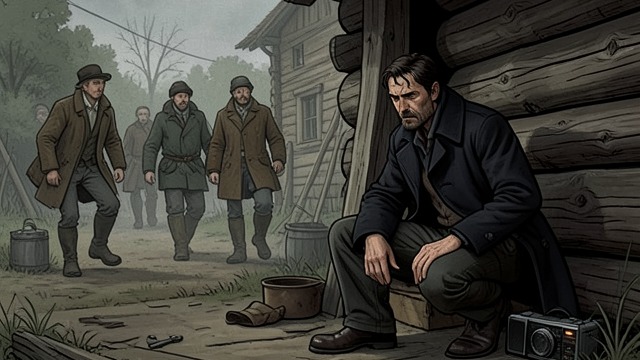 The Woodstack Vigil from "The Double". Waiting for a Sign Hidden in the Yard Golyadkin waits behind a woodstack for Klara’s supposed signal, scanning the windows and the people moving through the…
