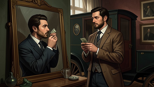 Morning Preparations from "The Double". Preparing to Be Seen A Carefully Checked Self Golyadkin inspects his face, counts his savings, and dresses in new clothes before hiring a carriage.