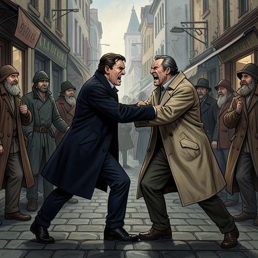The Rivalry Turns Physical from "The Double". This flow tracks how the double converts competition into repeated bodily humiliations that deny Golyadkin control.