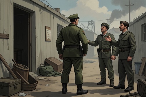 费德利斯与马库斯探访埃里希 from "The Master Butchers Singing Club". Fidelis and Markus Waldvogel’s visit to Erich at a Minnesota prisoner-of-war camp turns a possible family reunion into a painful encounter with the distance…