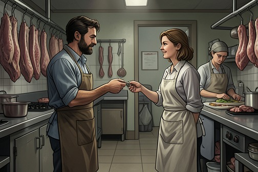 费德利斯与德尔芬的婚礼 from "The Master Butchers Singing Club". Fidelis and Delphine’s marriage formalizes a bond built through work, trust, and care, but it does not make their past disappear or resolve every relationship…