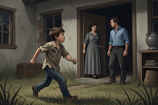 Markus runs away from Tante from "The Master Butchers Singing Club". Markus runs away from Tante after her harsh discipline and finds refuge with Delphine, who protects him from being reclaimed and takes him into her household.