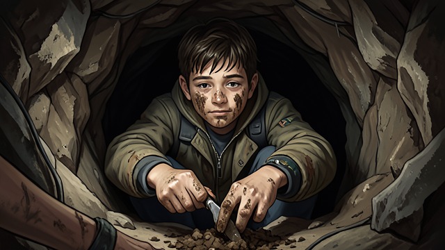 The Mound Gives Way from "The Master Butchers Singing Club". The Earth Closes In A collapse Saturated soil falls over Markus, pinning him in a small space. The hill that protected him becomes nearly lethal.