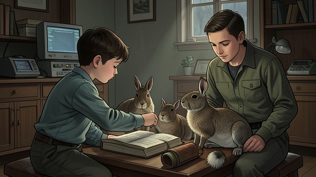 The Boys Take Responsibility from "The Master Butchers Singing Club". Care for the Animals A small enterprise continues Markus tends the chinchillas and teaches the twins how to feed them.
