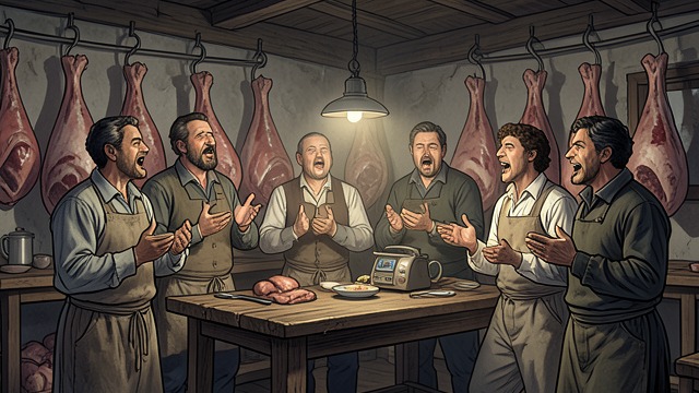The Singing Club Opens from "The Master Butchers Singing Club". Music Beyond the Trade A wider fellowship Fidelis invites men from different occupations to sing in his slaughtering room.